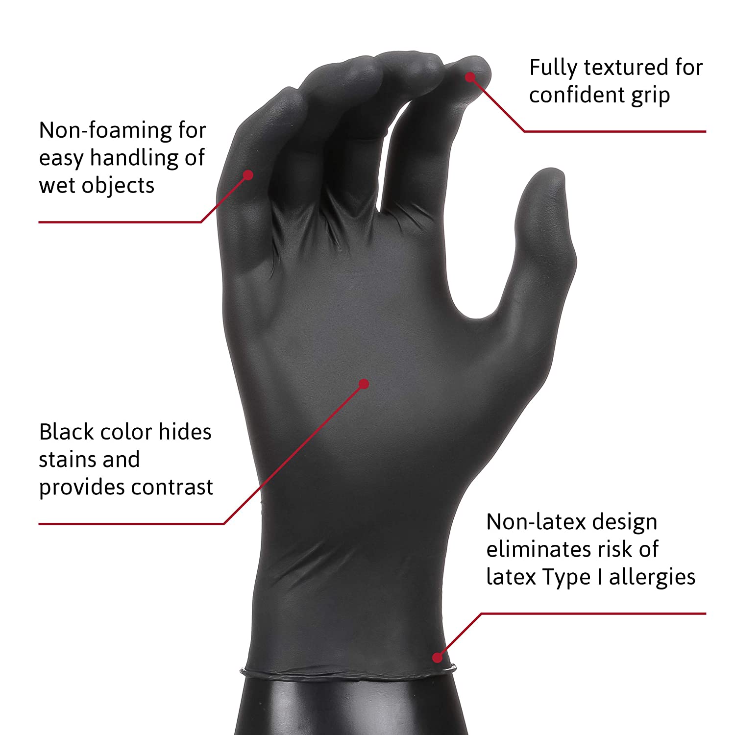 Gants d'examen jetables en nitrile noirs sans latex