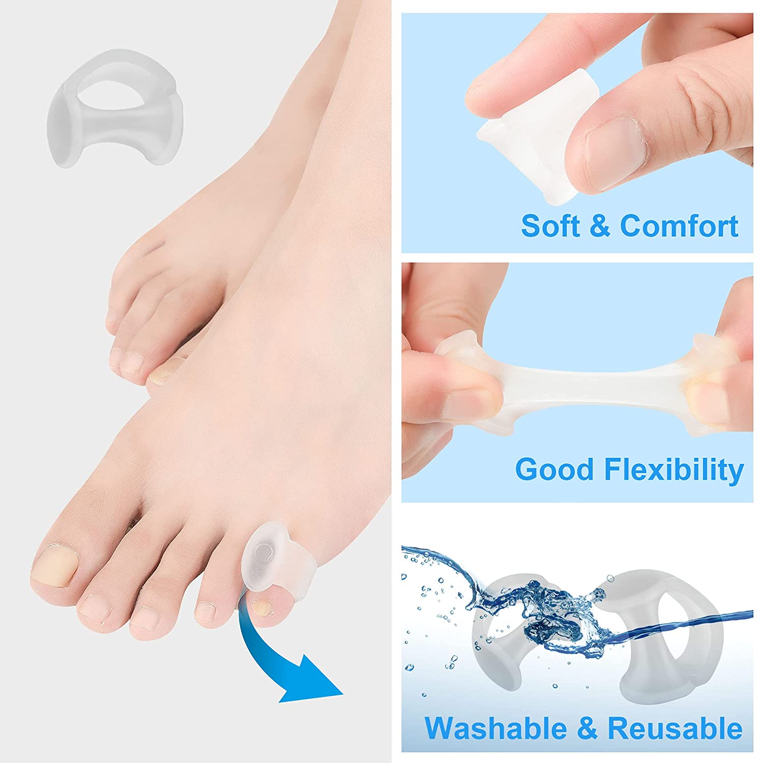 Séparateur d'orteils en gel translucide pour orteils enroulés qui se chevauchent