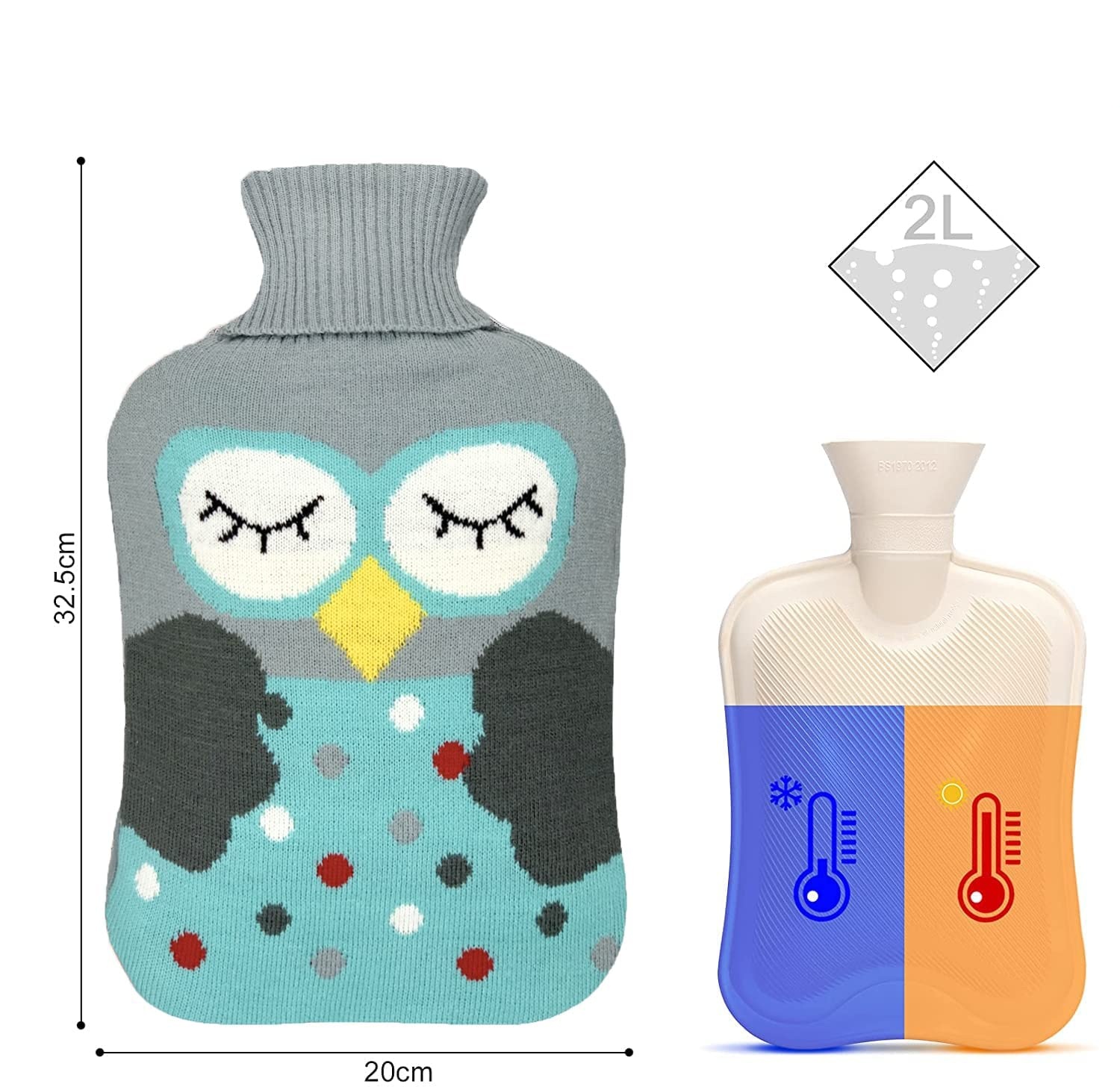 Sac à eau chaude réutilisable de 2 litres avec housse tricotée pour crampes menstruelles