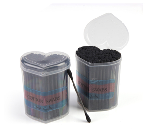 Coton-tige noir en forme de coeur de maquillage de haute qualité avec boîte en plastique